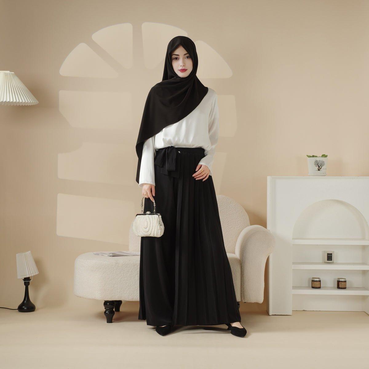 Pleated Overskirt, Wide-Cut Pants & Matching Hijab Set (MS025)