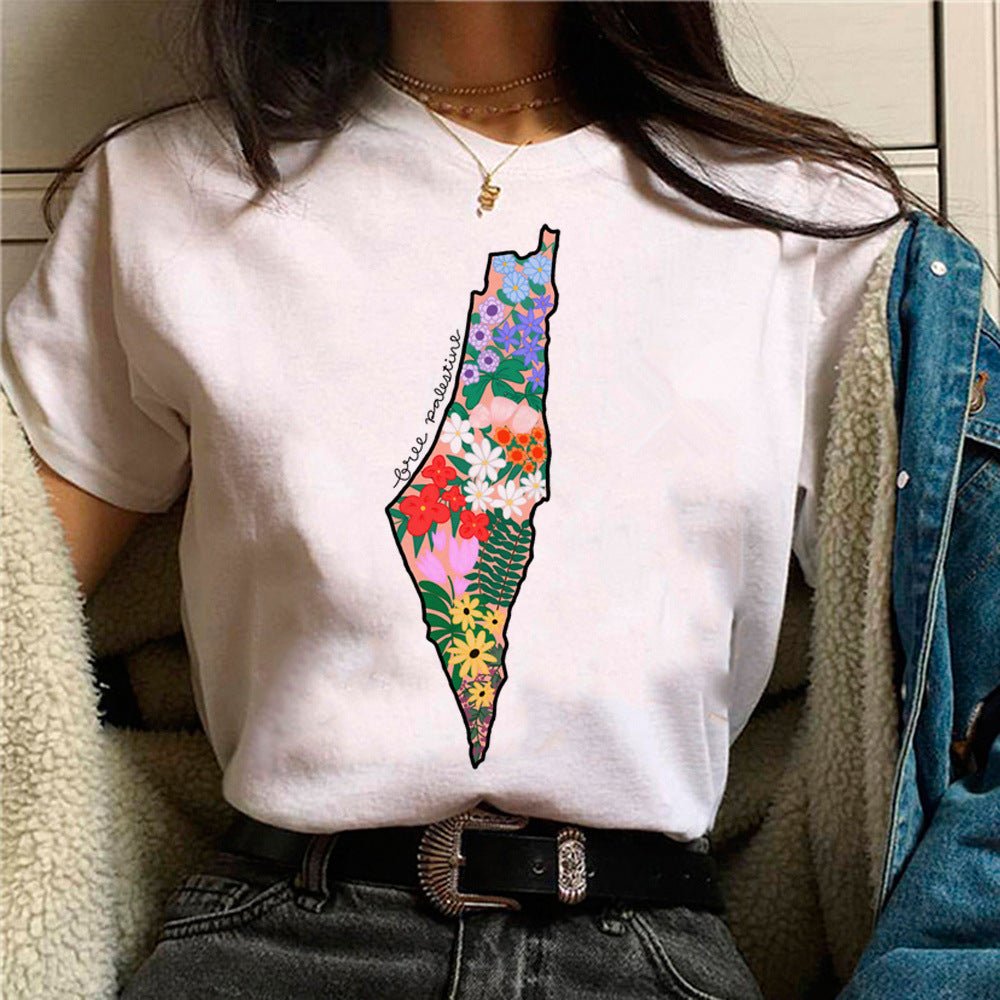 MS034 Free Palestine Printed Casual T-shirt