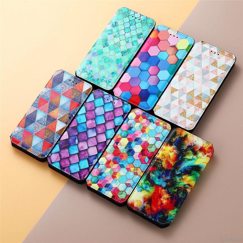 Multicolored Phone Case For iPhone 13 12 11 Pro Mini Cover Wallet Card Slot Flip Magnetic Leather PU Leather Flip Wallet Cover with Card Slots Case Cover