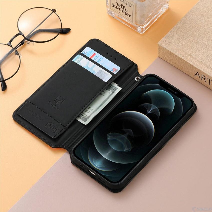 Multicolored Phone Case For iPhone 13 12 11 Pro Mini Cover Wallet Card Slot Flip Magnetic Leather PU Leather Flip Wallet Cover with Card Slots Case Cover