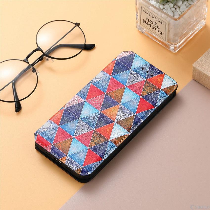 Multicolored Phone Case For iPhone 13 12 11 Pro Mini Cover Wallet Card Slot Flip Magnetic Leather PU Leather Flip Wallet Cover with Card Slots Case Cover