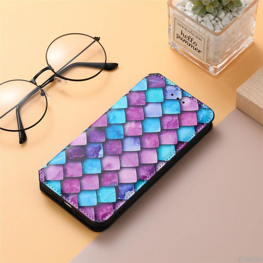 Multicolored Phone Case For iPhone 13 12 11 Pro Mini Cover Wallet Card Slot Flip Magnetic Leather PU Leather Flip Wallet Cover with Card Slots Case Cover