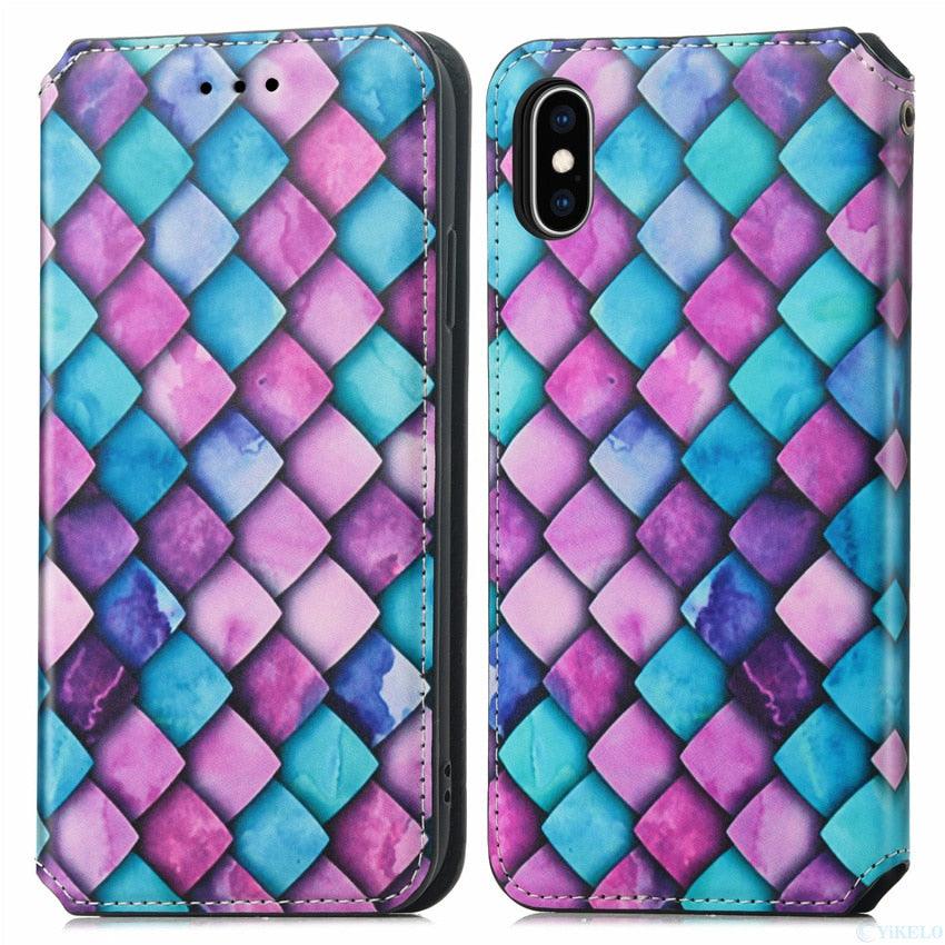 Multicolored Phone Case For iPhone 13 12 11 Pro Mini Cover Wallet Card Slot Flip Magnetic Leather PU Leather Flip Wallet Cover with Card Slots Case Cover