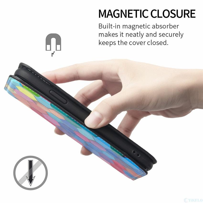 Multicolored Phone Case For iPhone 13 12 11 Pro Mini Cover Wallet Card Slot Flip Magnetic Leather PU Leather Flip Wallet Cover with Card Slots Case Cover