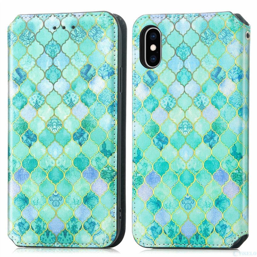 Multicolored Phone Case For iPhone 13 12 11 Pro Mini Cover Wallet Card Slot Flip Magnetic Leather PU Leather Flip Wallet Cover with Card Slots Case Cover