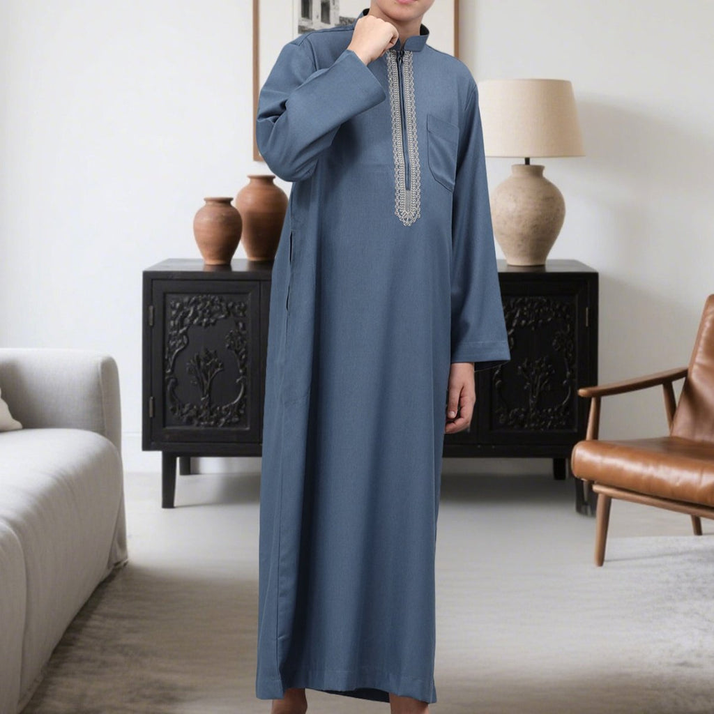 Muslim Boys Embroidered Thobe with Pockets (MKB013)