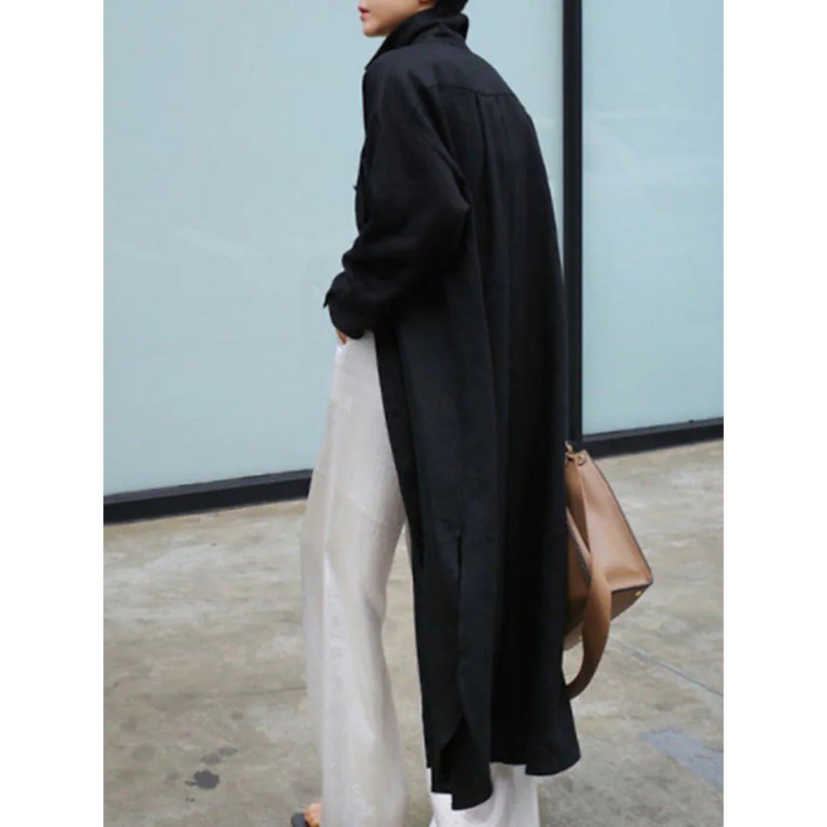 Muslim Casual Elegance Linen-Blend Shirt Dress | Modest Maxi with Button Front & Side Slits (MS096)