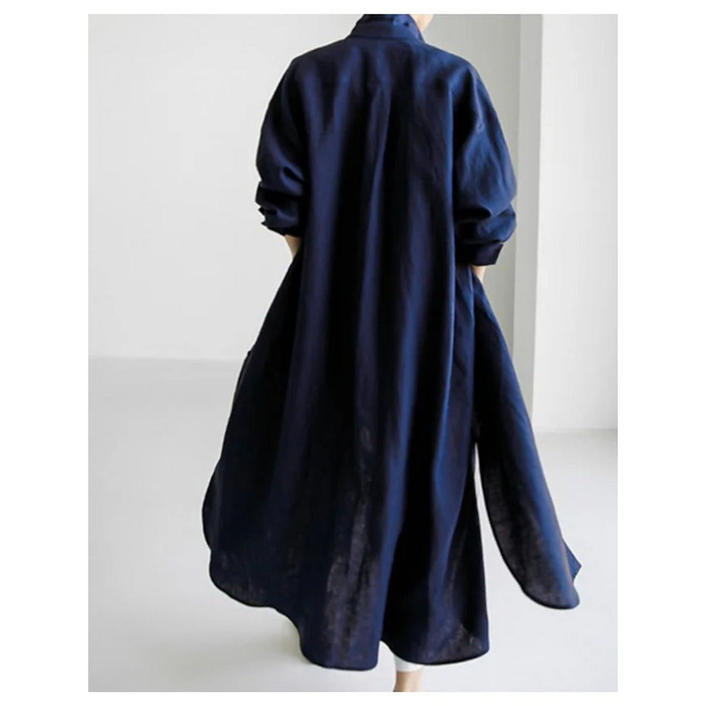 Muslim Casual Elegance Linen-Blend Shirt Dress | Modest Maxi with Button Front & Side Slits (MS096)