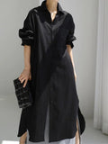 Muslim Casual Elegance Linen-Blend Shirt Dress | Modest Maxi with Button Front & Side Slits (MS096)