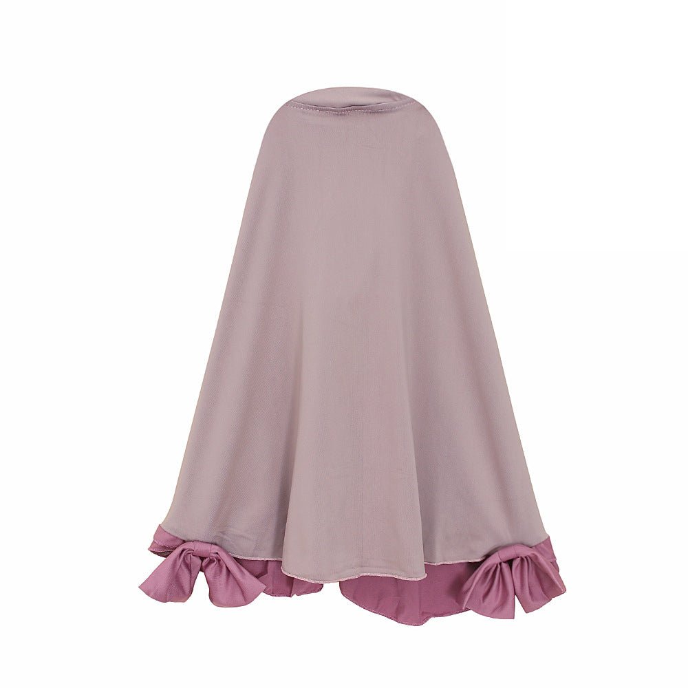 Muslim Girls Dress & Bow Hijab Set with Ruffle Trim (MKG026)