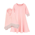 Muslim Girls Dress & Bow Hijab Set with Ruffle Trim (MKG026)