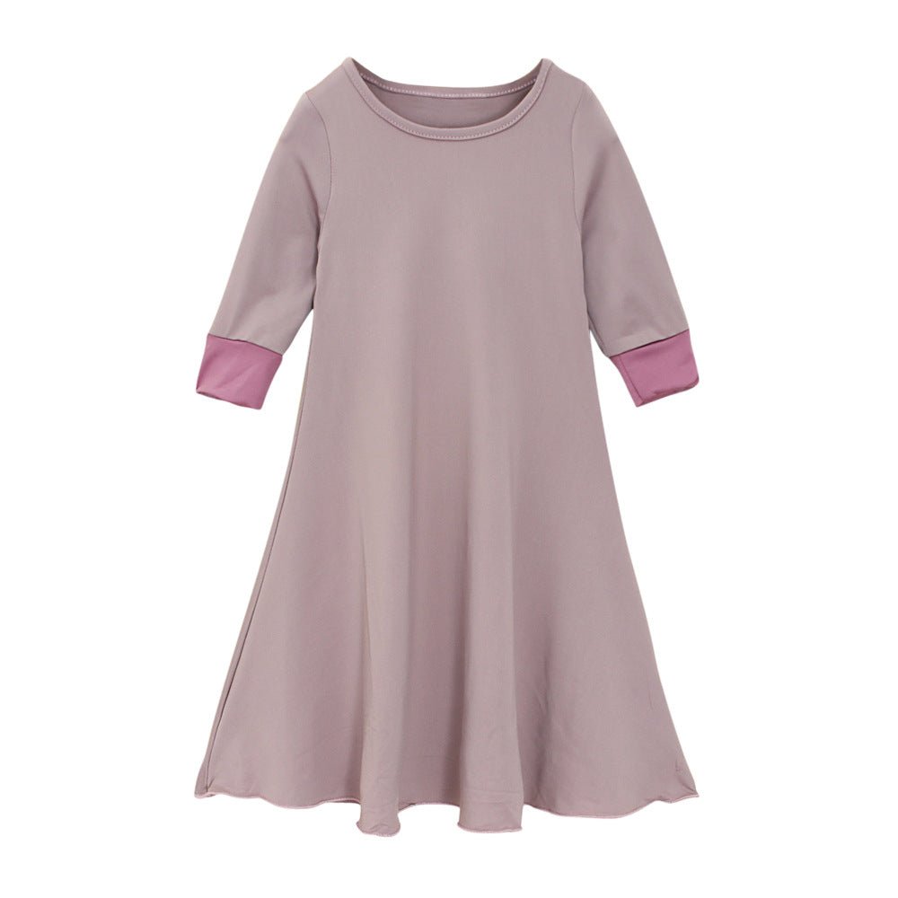 Muslim Girls Dress & Bow Hijab Set with Ruffle Trim (MKG026)