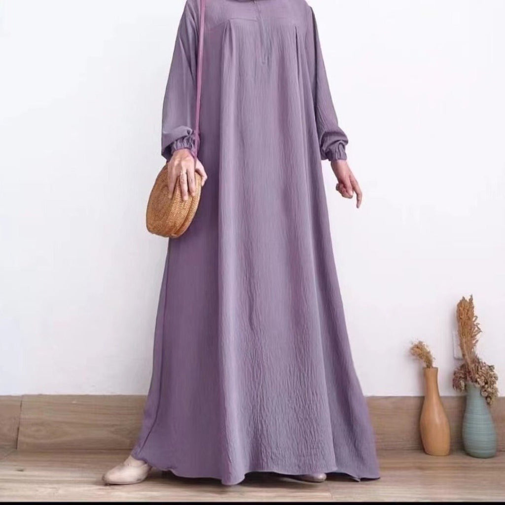 Muslim Luxury Autumn Hues Bubble Sleeve Dress | Modest Robe with Placket Zip (MA255)