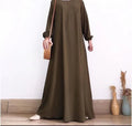 Muslim Luxury Autumn Hues Bubble Sleeve Dress | Modest Robe with Placket Zip (MA255)