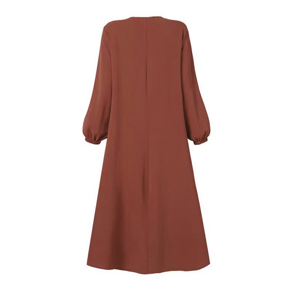 Muslim Luxury Autumn Hues Bubble Sleeve Dress | Modest Robe with Placket Zip (MA255)
