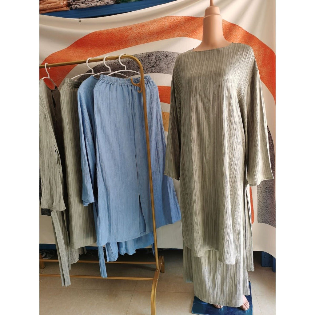 Muslim Modest Fashion Wrinkle-Texture Robe Skirt Set(MS103)