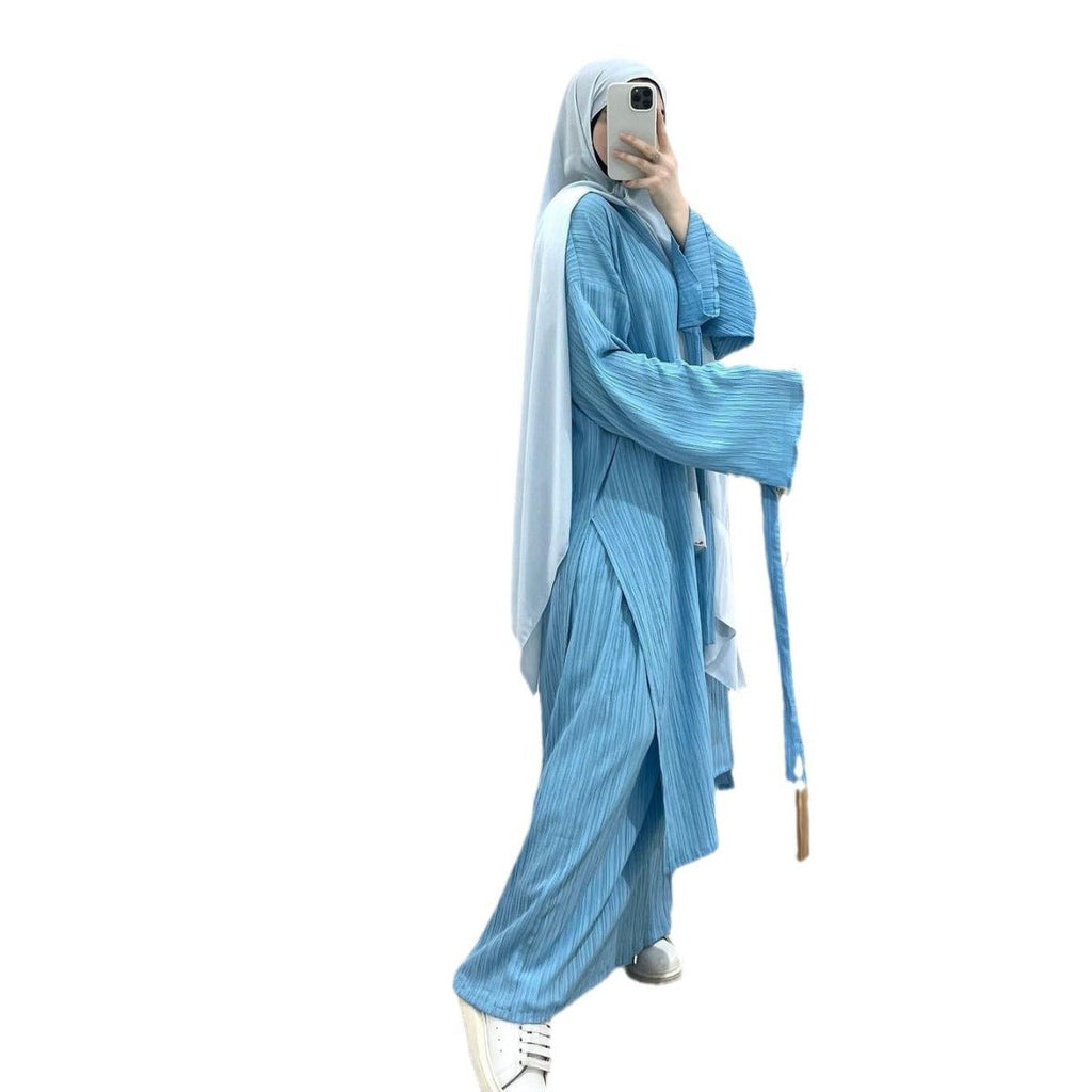 Muslim Modest Fashion Wrinkle-Texture Robe Skirt Set(MS103)