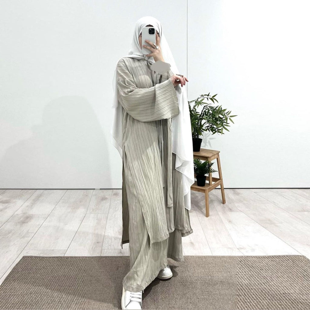 Muslim Modest Fashion Wrinkle-Texture Robe Skirt Set(MS103)