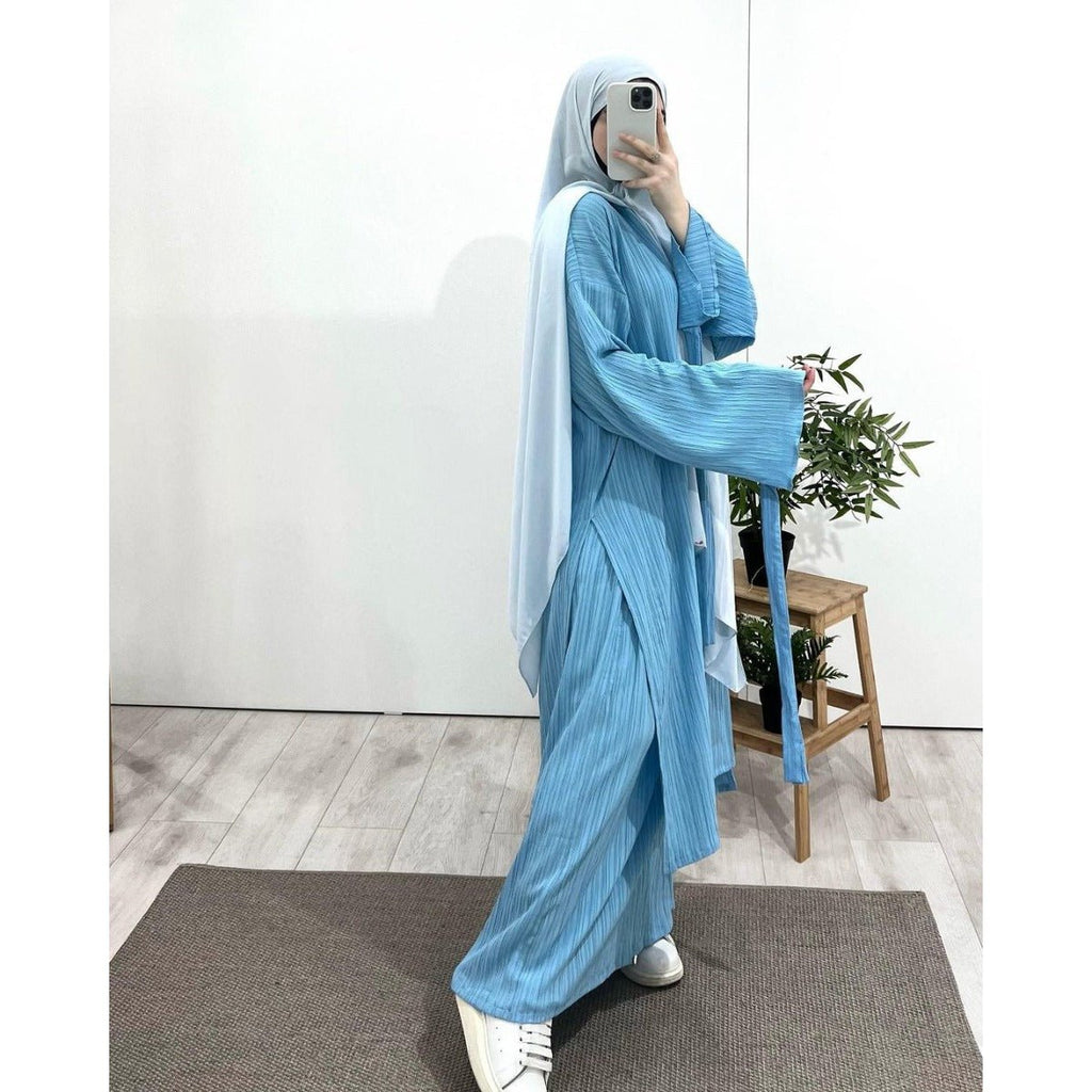 Muslim Modest Fashion Wrinkle-Texture Robe Skirt Set(MS103)
