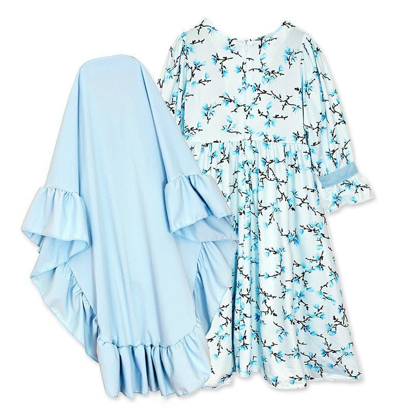 Muslimah Girls Blue Floral Dress & Khimar Set (MKG027)