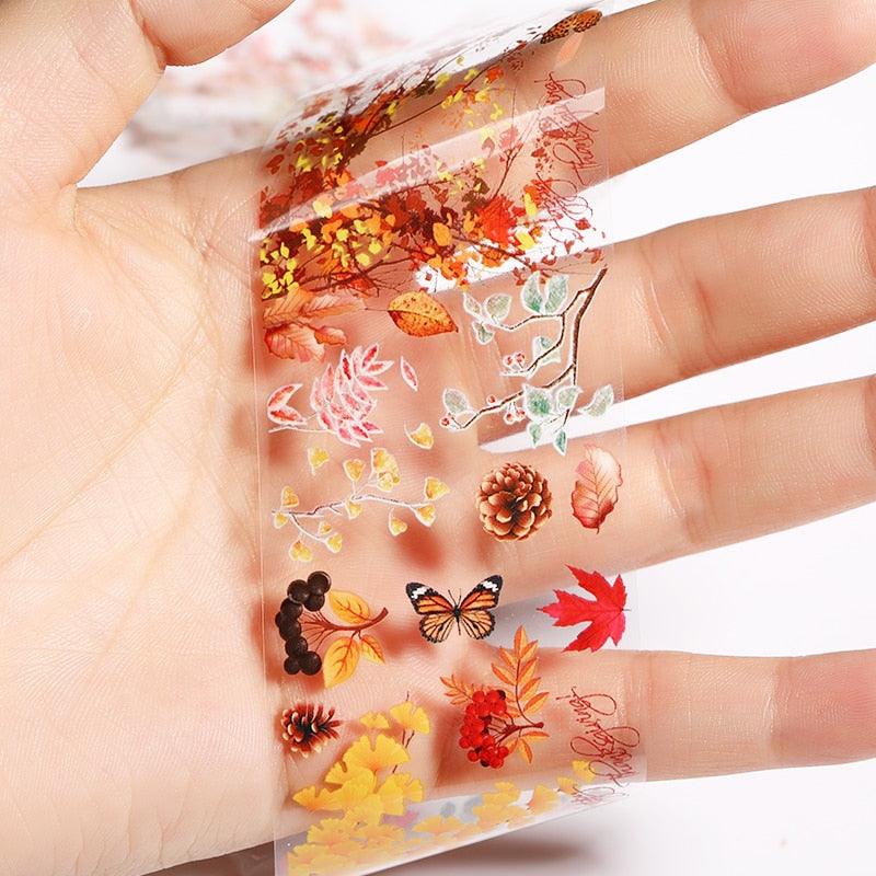 Nail Foils Fall Design Maple Leaves Flower Golden Nail Sliders Snake Leopard Decor Paper Nail Art Sticker Set Decals for Women Nail Decorations Accessories Metal Curve Stripe Lines Design Letter Nail Sticker Adhesive Decoration