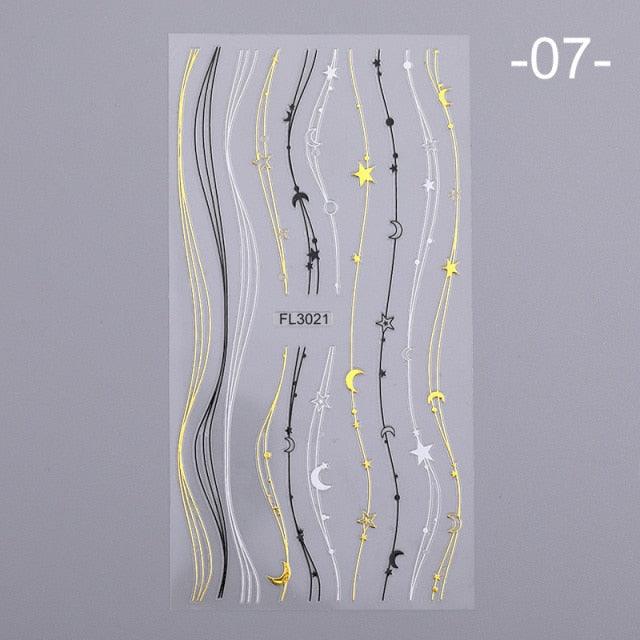 Nail Strip Stickers Black Gold Rose Gold Silver Metal Strip Tape Nail Art Adhesive Foil Tips Nail Sticker Decals Metallic Curve Strip Line Nail Decal Self-Adhesive 3D Wave Design Decoration for Women Girls Tape Nail Art Stickers Decal Decoration