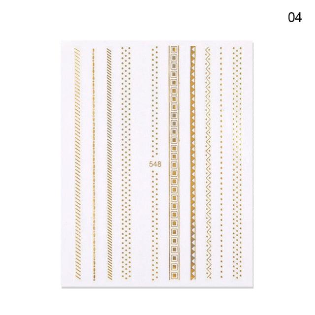 Nail Strip Stickers Black Gold Rose Gold Silver Metal Strip Tape Nail Art Adhesive Foil Tips Nail Sticker Decals Metallic Curve Strip Line Nail Decal Self-Adhesive 3D Wave Design Decoration for Women Girls Tape Nail Art Stickers Decal Decoration
