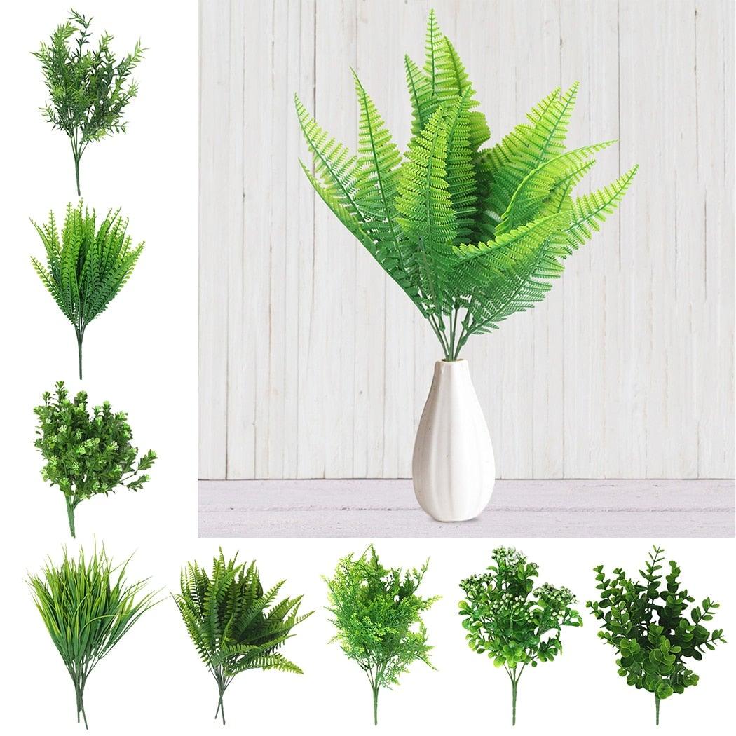 New Artificial Shrubs Boston Fern Grass Fake Green Bushes Indoor Outdoor UV Resistant Indoor Outside For Home Garden Porch Window Décor