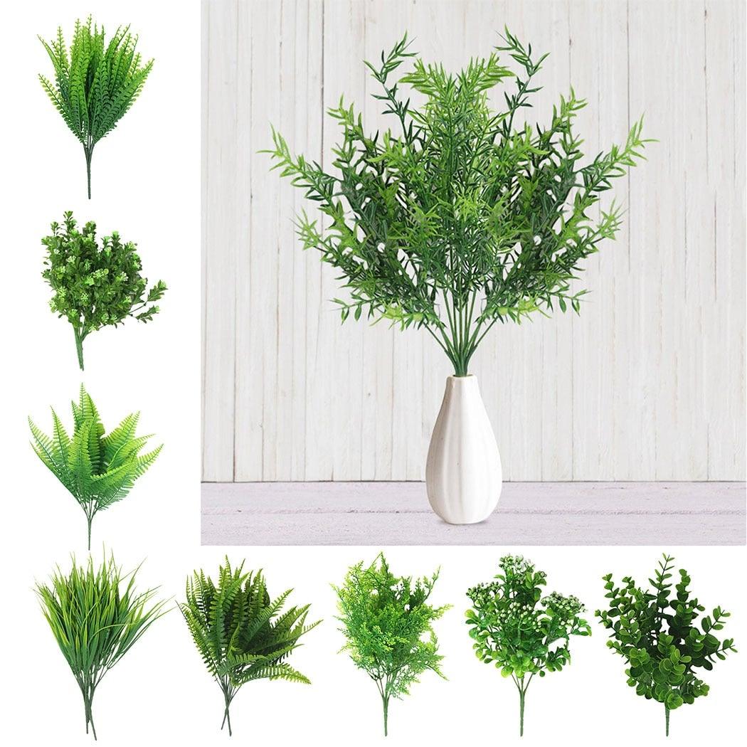 New Artificial Shrubs Boston Fern Grass Fake Green Bushes Indoor Outdoor UV Resistant Indoor Outside For Home Garden Porch Window Décor