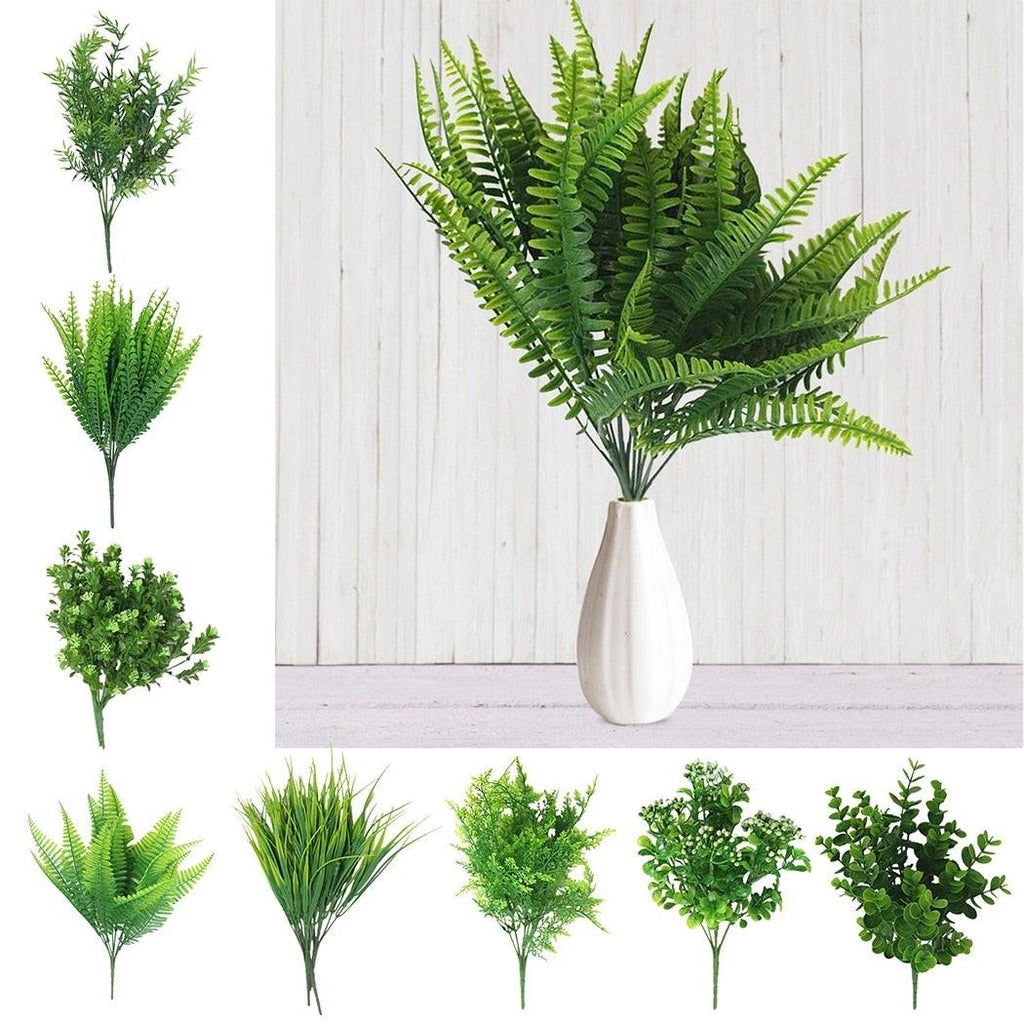 New Artificial Shrubs Boston Fern Grass Fake Green Bushes Indoor Outdoor UV Resistant Indoor Outside For Home Garden Porch Window Décor