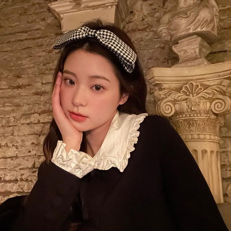 New Black Big Bow Plaid Bezel Headwear Women Headband Cute Girls Hair Bands Lovely Hairband Hoop for Korean Gorgeous Hair Accessories For Women