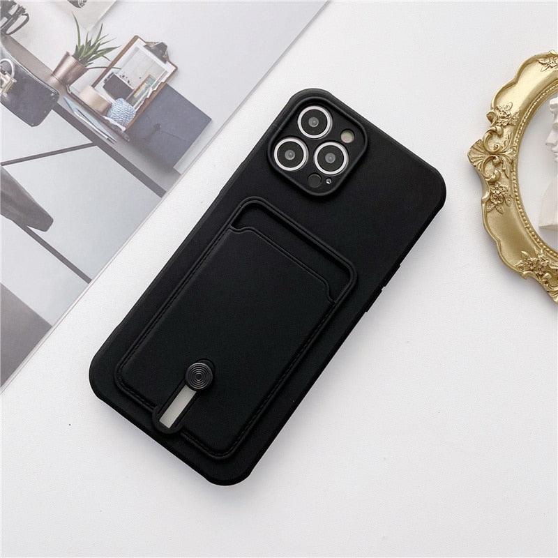 New Candy Color Wallet Card Case For iPhone 13 11 12 14 Pro Max Soft Silicone Shockproof Cover Silicone Protective Case Soft Slim Card Slot Case Compatible with iPhone 11 Purple Phone Case