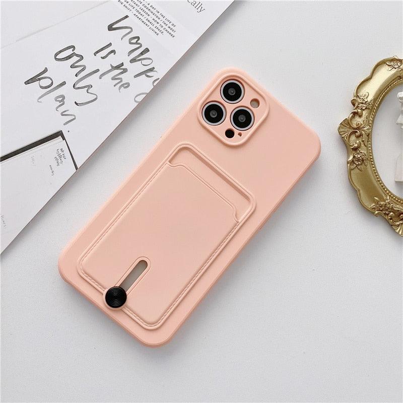 New Candy Color Wallet Card Case For iPhone 13 11 12 14 Pro Max Soft Silicone Shockproof Cover Silicone Protective Case Soft Slim Card Slot Case Compatible with iPhone 11 Purple Phone Case