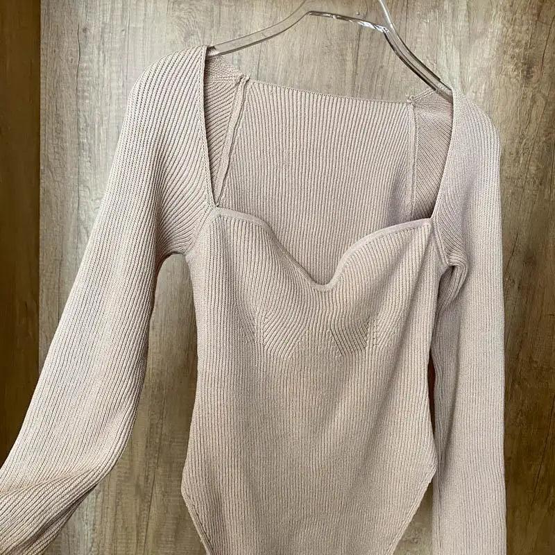 New Casual And Trendy Square Collar Long Sleeve Woman's Sweaters Knitted Pullover Spring Autumn Sweater Winter Tops For Women Black And White Jumper