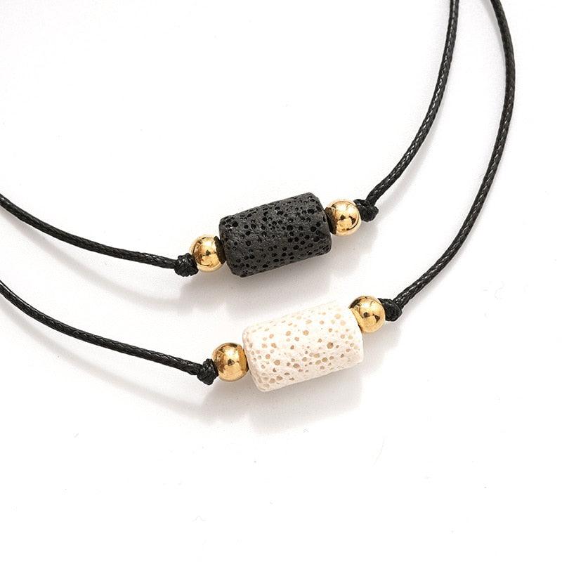 New Charm Bracelet For Friendship Couples 2pcs/set Volcanic Stone Bracelet Bead Bangles Natural Stone Bracelets Set Friendship Hand Woven Braided Stretch String Adjustable For Couples