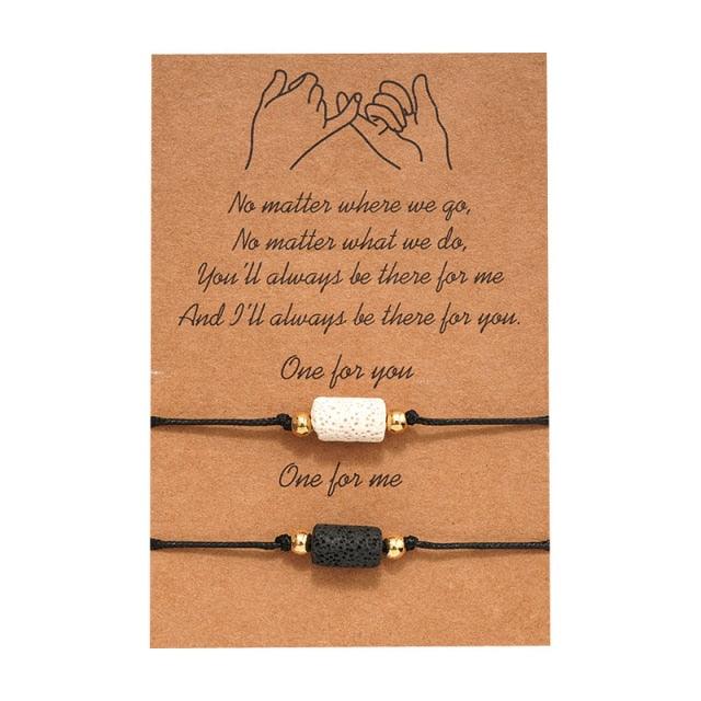 New Charm Bracelet For Friendship Couples 2pcs/set Volcanic Stone Bracelet Bead Bangles Natural Stone Bracelets Set Friendship Hand Woven Braided Stretch String Adjustable For Couples