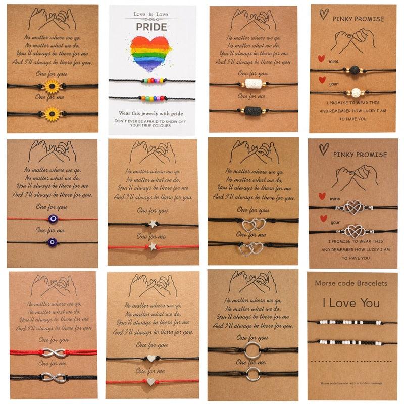 New Charm Bracelet For Friendship Couples 2pcs/set Volcanic Stone Bracelet Bead Bangles Natural Stone Bracelets Set Friendship Hand Woven Braided Stretch String Adjustable For Couples