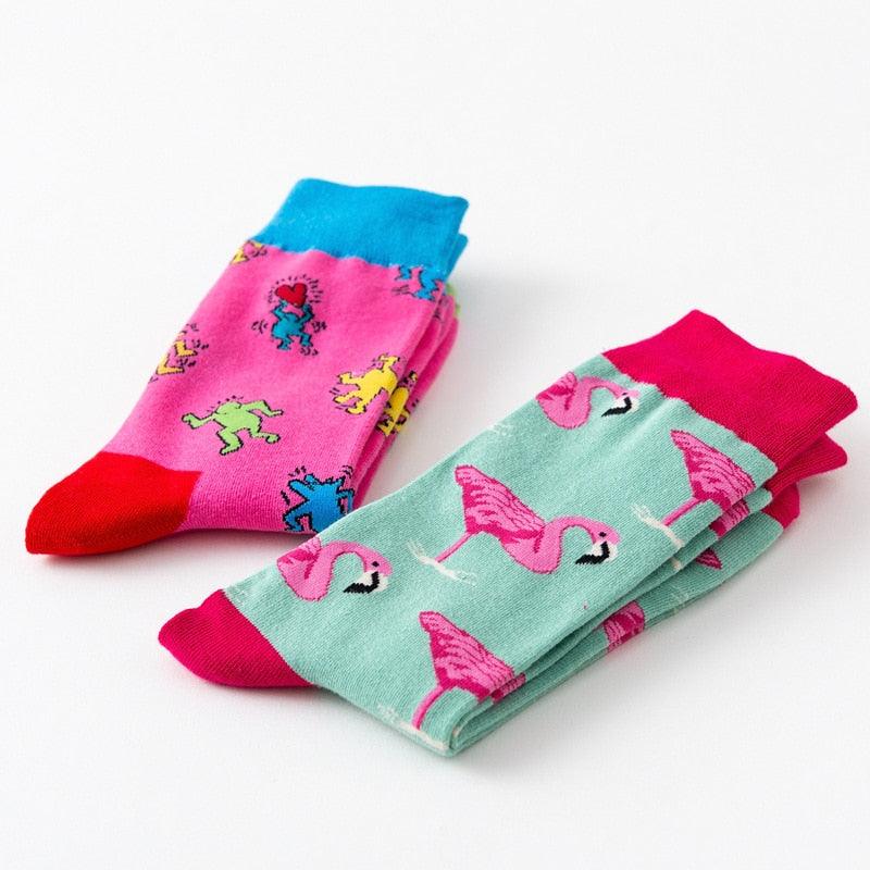 New Fashion Pure Soft Cotton Cartoon Animals Casual Socks Loving Heart Flamingo Women Cute Funny Short Ankle Socks For Men And Women