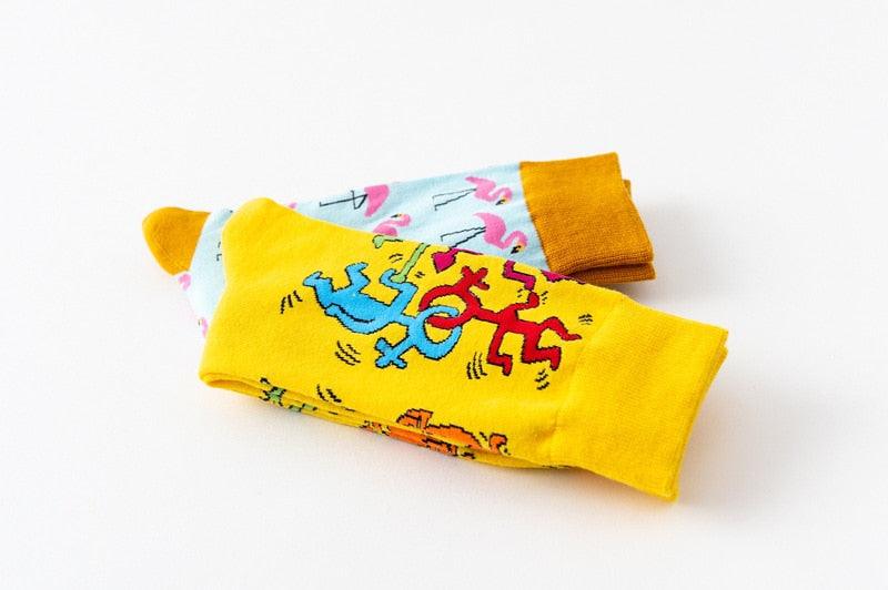 New Fashion Pure Soft Cotton Cartoon Animals Casual Socks Loving Heart Flamingo Women Cute Funny Short Ankle Socks For Men And Women