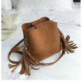 New Fashionable Scrub Women Bucket Bag Vintage Tassel Messenger Bag High Quality Shoulder Bag Simple Crossbody Bag For Females