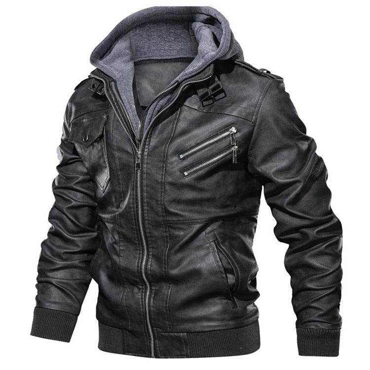 New Men's PU Leather Jackets Autumn Casual Motorcycle Jacket Biker Hooded Jackets Autumn Casual Warm Jacket Men Winter Clothing Jackets Men Black Vintage Motorcycle Jacket With Removable Hood