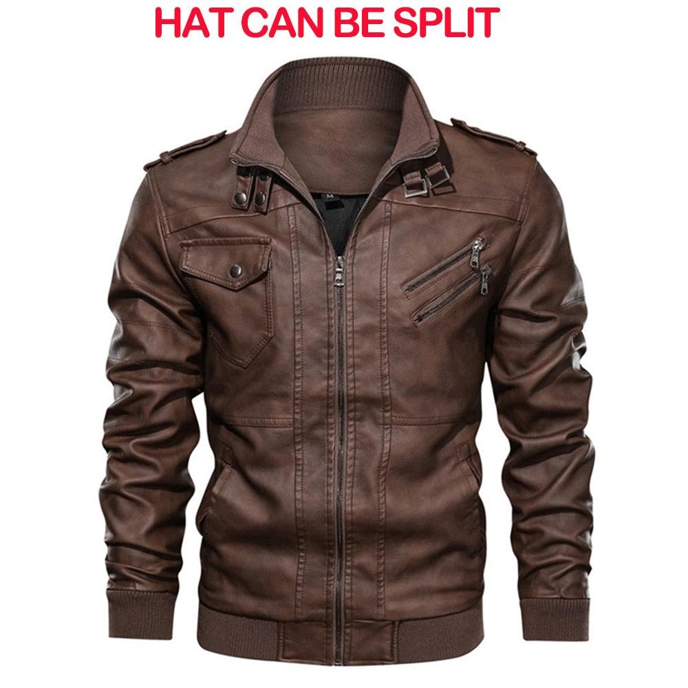 New Men's PU Leather Jackets Autumn Casual Motorcycle Jacket Biker Hooded Jackets Autumn Casual Warm Jacket Men Winter Clothing Jackets Men Black Vintage Motorcycle Jacket With Removable Hood