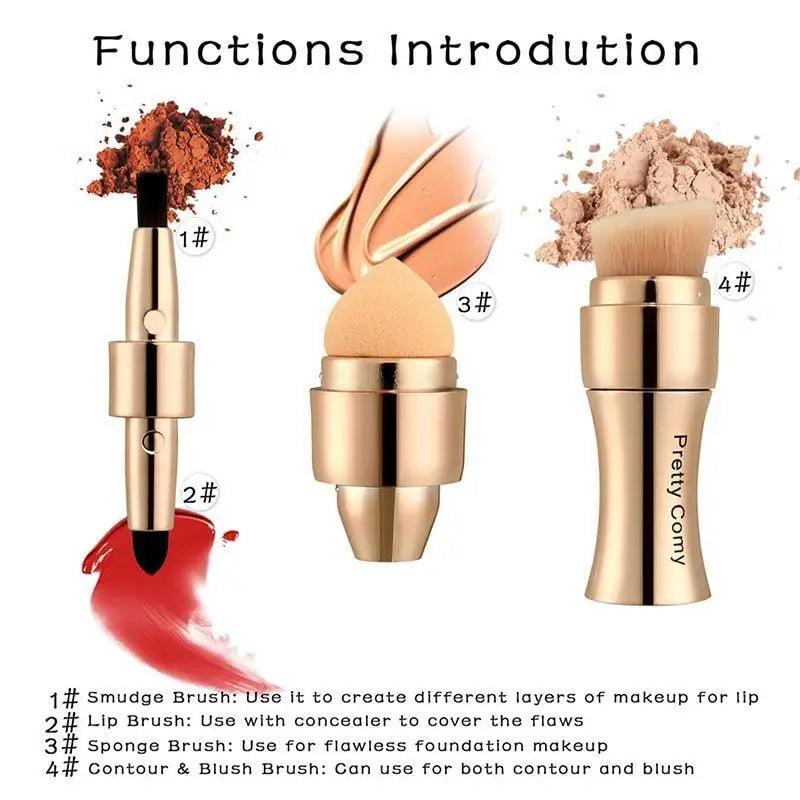 New Vintage Style 4 In 1 Makeup Brushes For Foundation, Eyebrow Shadow, Eyeliner Blush Powder, Brush Cosmetic And Concealer Professional Makeup Brush