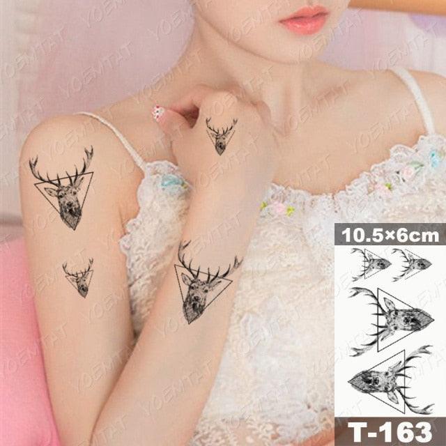 New Waterproof Temporary Tattoo Sticker Deer Animal Flash Tatoo Black Line Body Art Small Decorative Design For Womens Boys