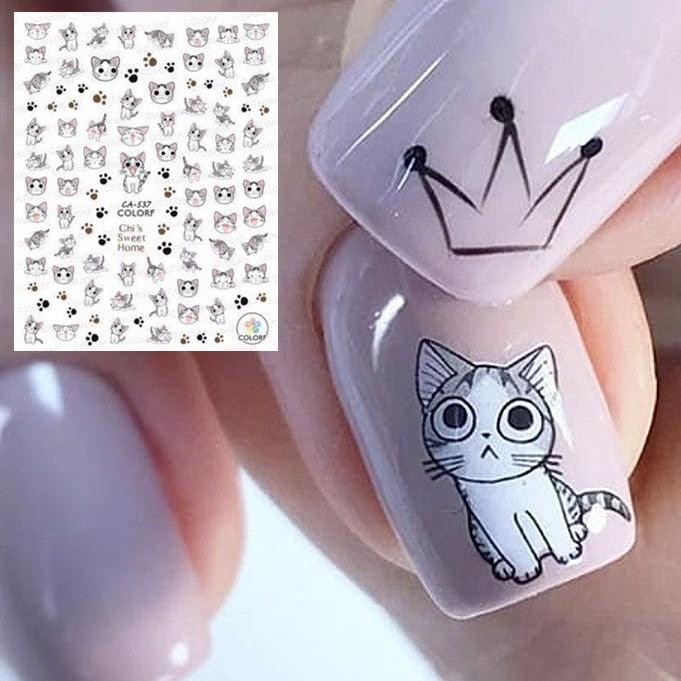 Newest Cats 3D Nail Art Sticker Decal Template Nail Tool Decorations Cute Nail Stickers for Kids and Little Girls Sheets Self Adhesive Nail Art Stickers 3D Animal Nail Decals Nail Art Decoration Set Including Cat Dog Strawberry Bear Chick Bunny Pat