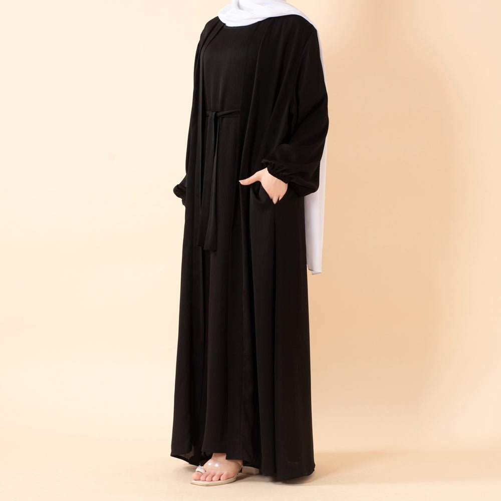 Premium Nida Zoom Open Abaya 3-Piece Set (MOA239)