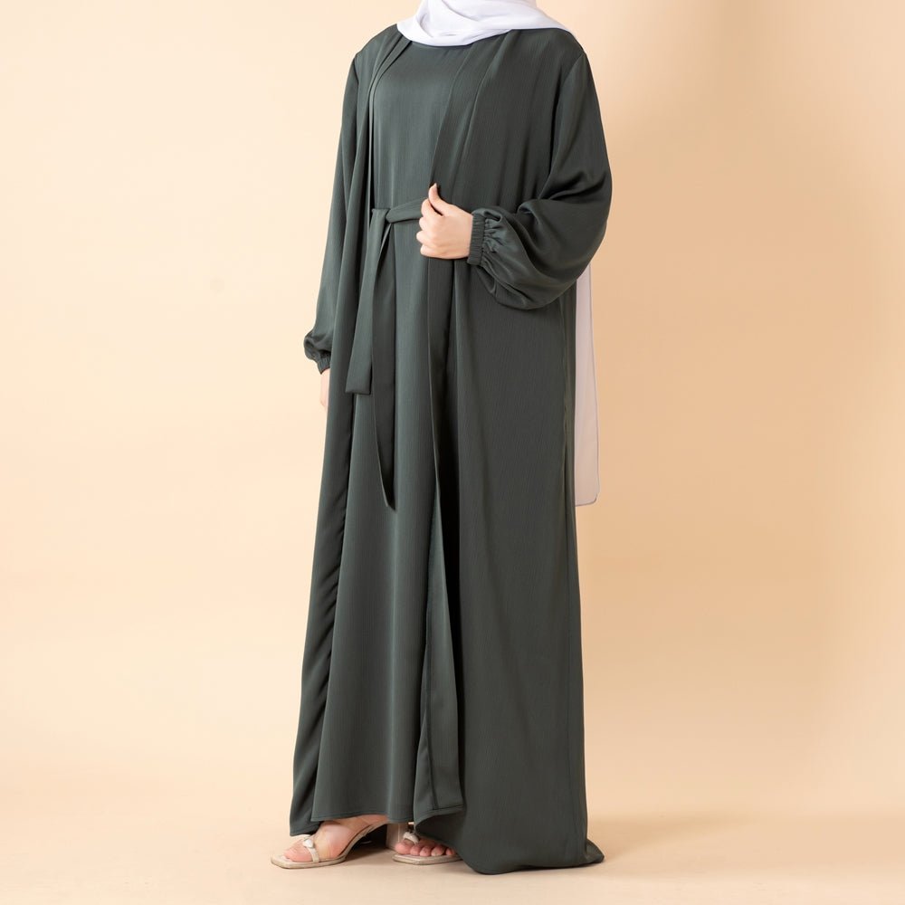 Premium Nida Zoom Open Abaya 3-Piece Set (MOA239)