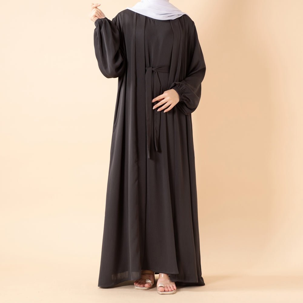 Premium Nida Zoom Open Abaya 3-Piece Set (MOA239)