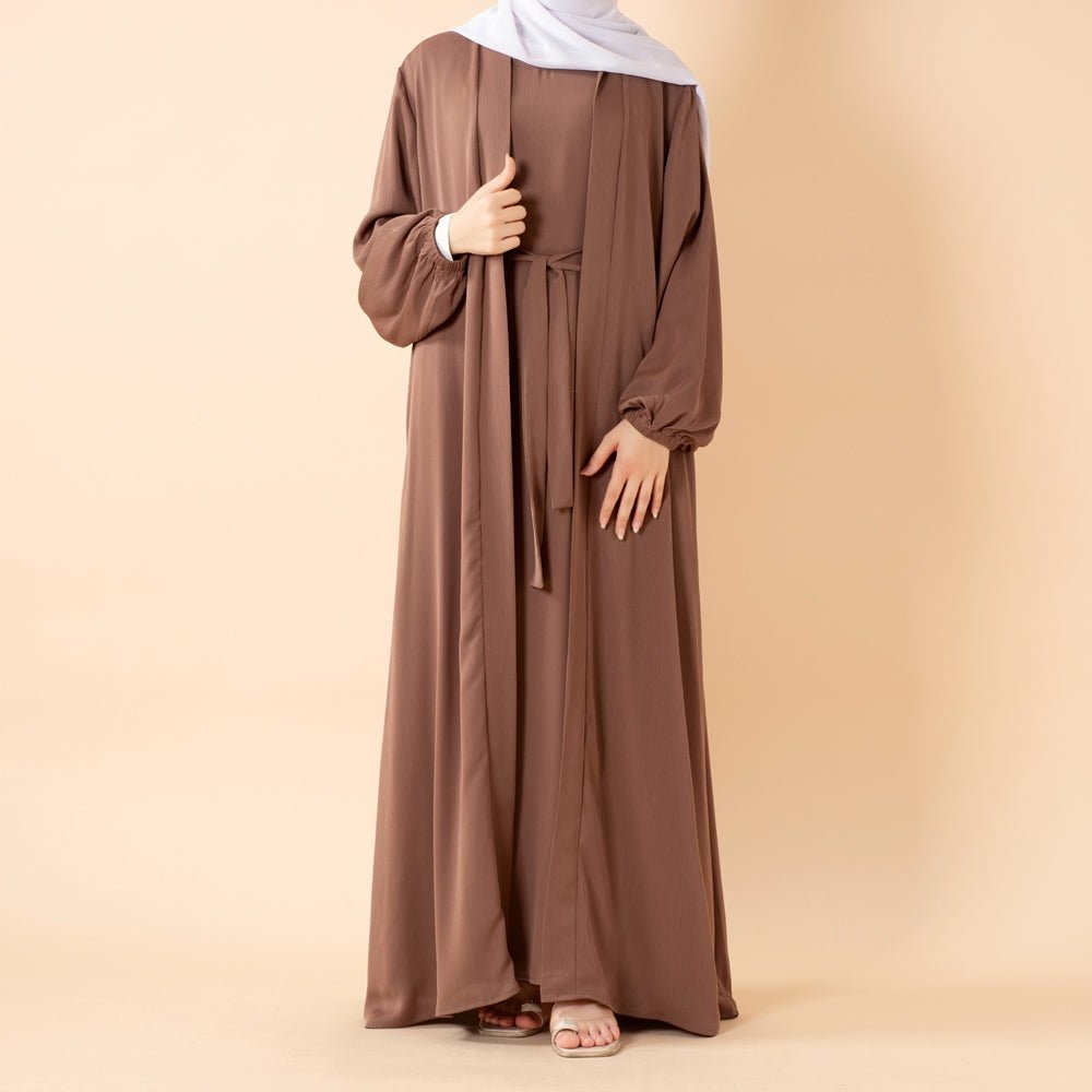 Premium Nida Zoom Open Abaya 3-Piece Set (MOA239)