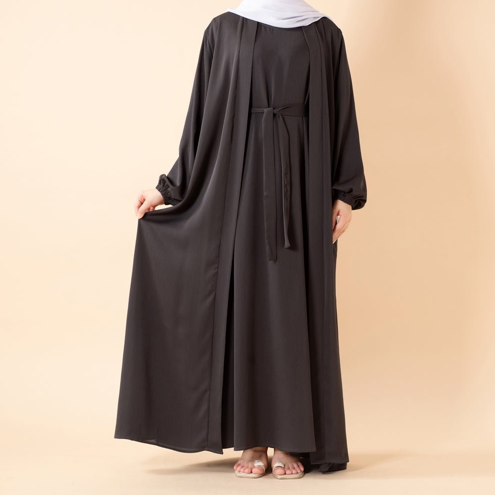 Premium Nida Zoom Open Abaya 3-Piece Set (MOA239)